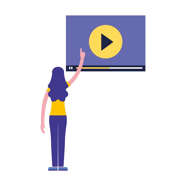 Woman pointing video blog screen