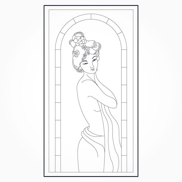 woman portrait in front of a window lineart