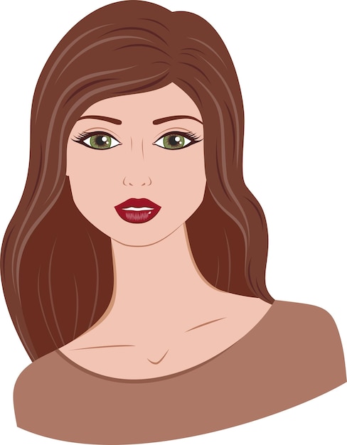 Vector woman portrait. lady with long chestnut hair and green eyes. female silhouette. vector illustration.