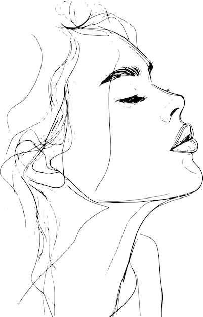 Woman portrait one line drawing