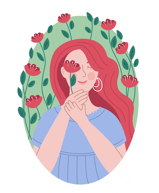 Vector woman portrait in oval frame of roses