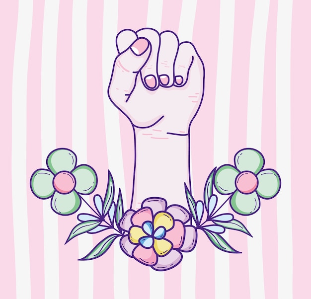ベクトル 女性の力を手で握ると花の漫画