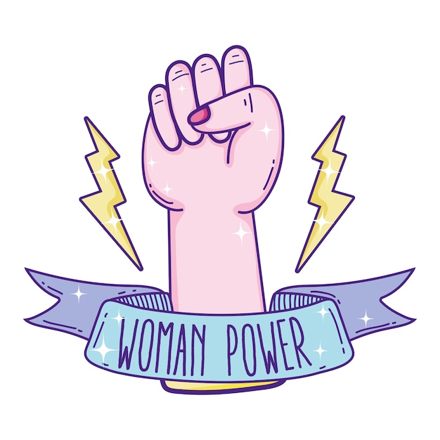 Woman power with hand clenched cartoon 