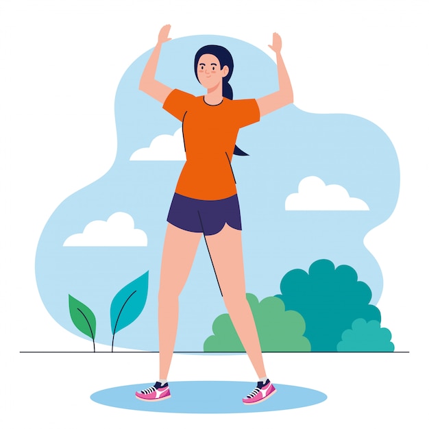 Vector woman practicing exercise outdoor, sport recreation exercise