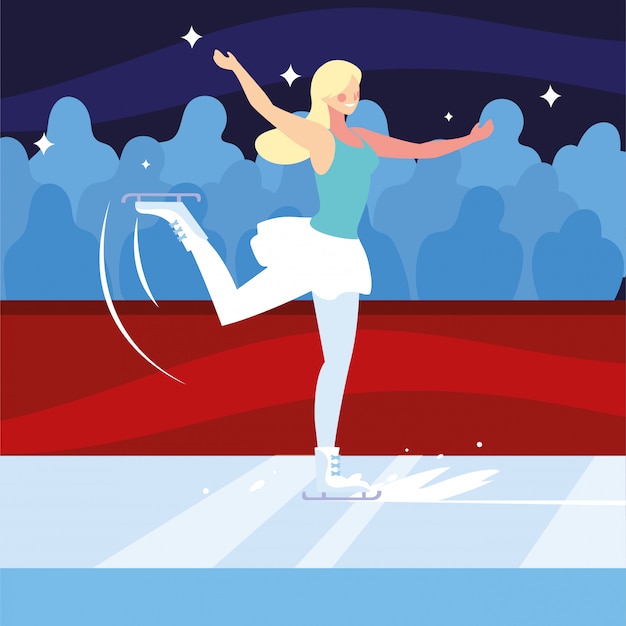 Vector woman practicing figure skating , ice sport