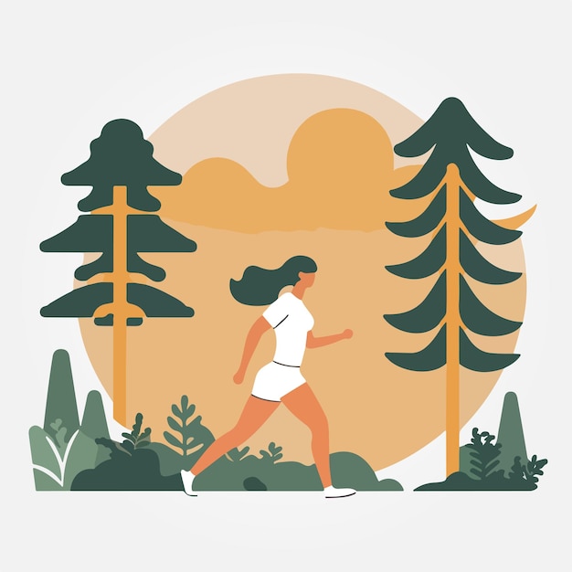 Vector woman practicing morning exercises in nature