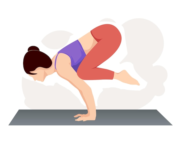 Vector woman practicing yoga doing bakasana crane pose