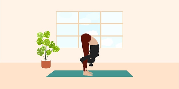 Vettore donna che pratica yoga. piega in avanti posa v2