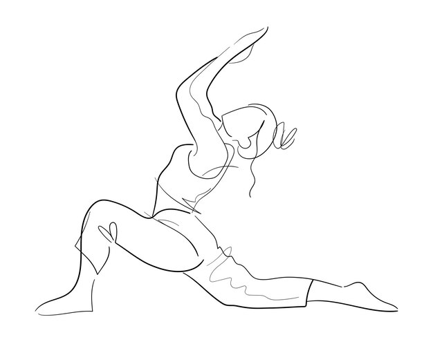 Vettore donna che pratica lo yoga line art sketch