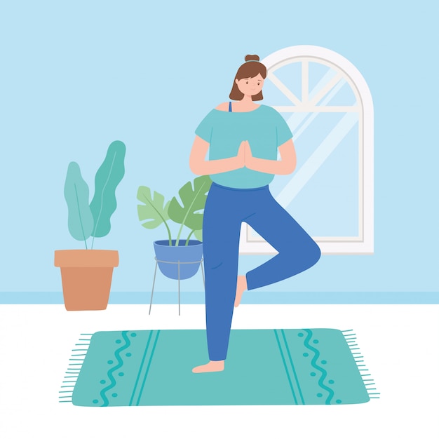 Vector woman practicing yoga pose exercises, healthy lifestyle, physical and spiritual practice  illustration