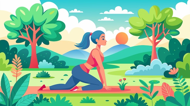 Woman practicing yoga in a serene park vector illustration