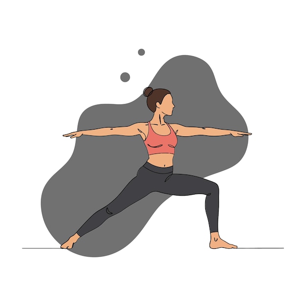 A woman practicing yoga in a warrior pose with a minimalistic design style in vibrant colors creating a calming atmosphere vector art