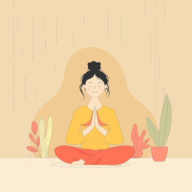 Vettore illustrazione di yoga pranayama femminile