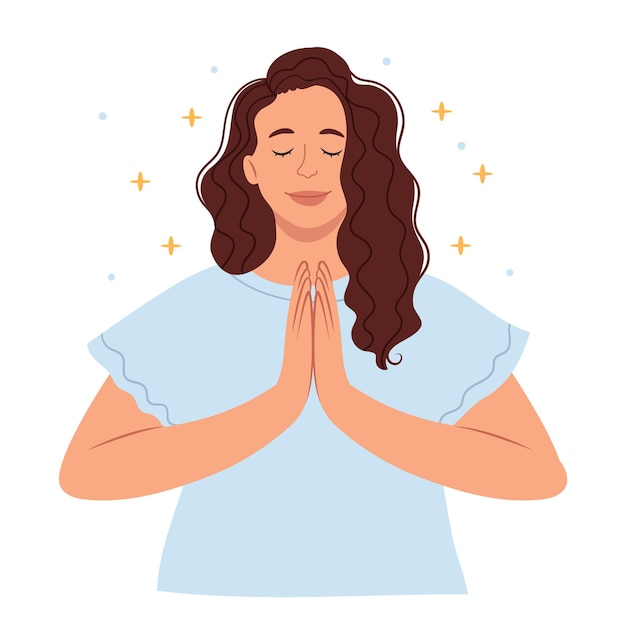 Vector woman prayingbeautiful woman meditates zen and relaxation