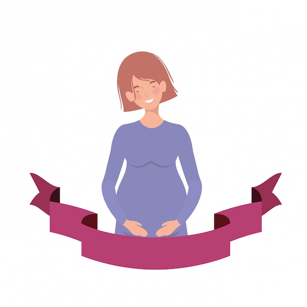 Vector woman pregnant with decorative ribbon