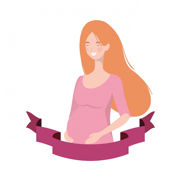 Woman pregnant with decorative ribbon