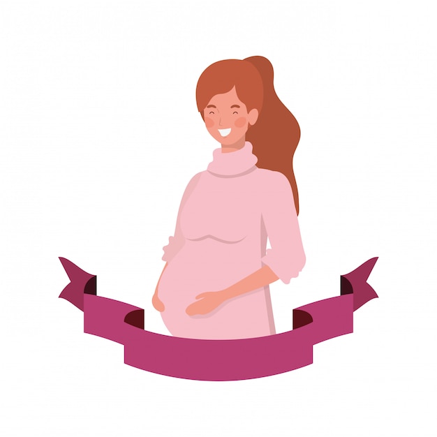 Woman pregnant with decorative ribbon