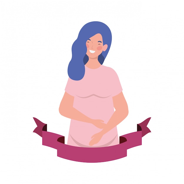 Vector woman pregnant with decorative ribbon