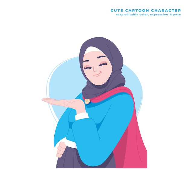 woman presenting product cute cartoon character