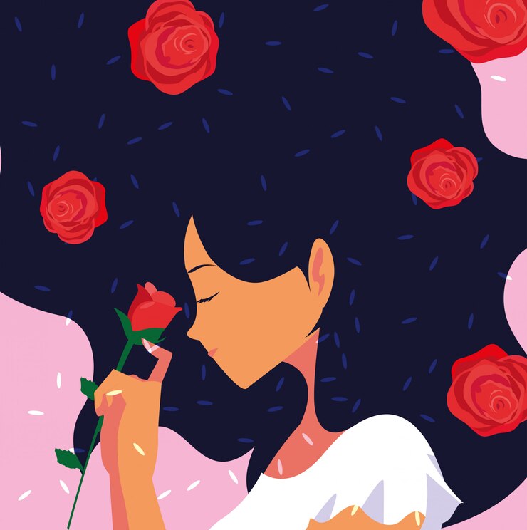 Vector woman profile fashion with flowers