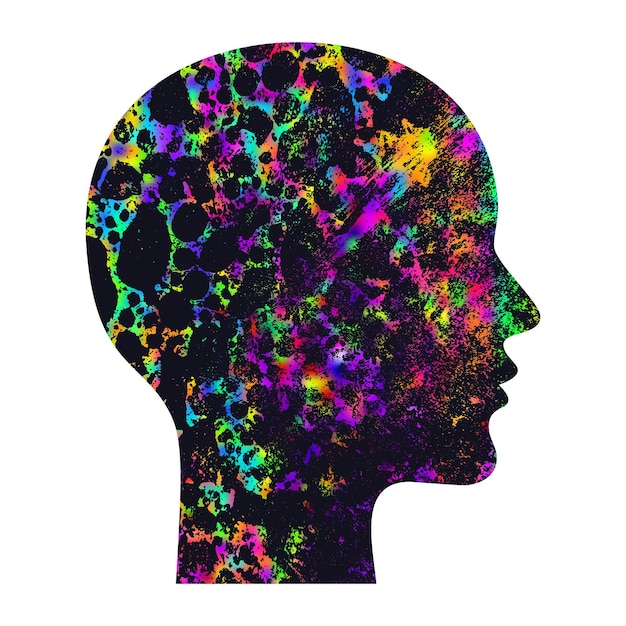 Woman profile silhouette of head with concentric psychedelic pattern