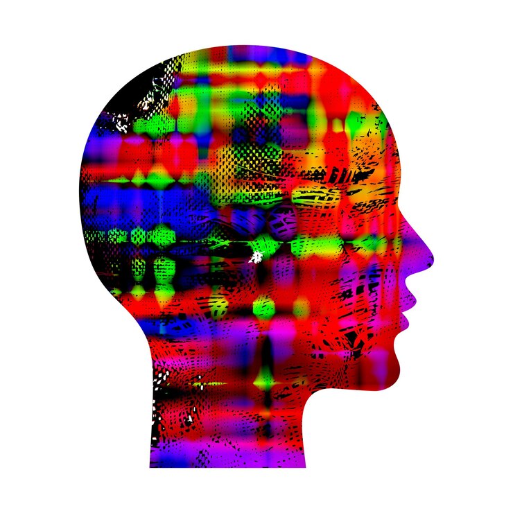 Vector woman profile silhouette of head with concentric psychedelic pattern