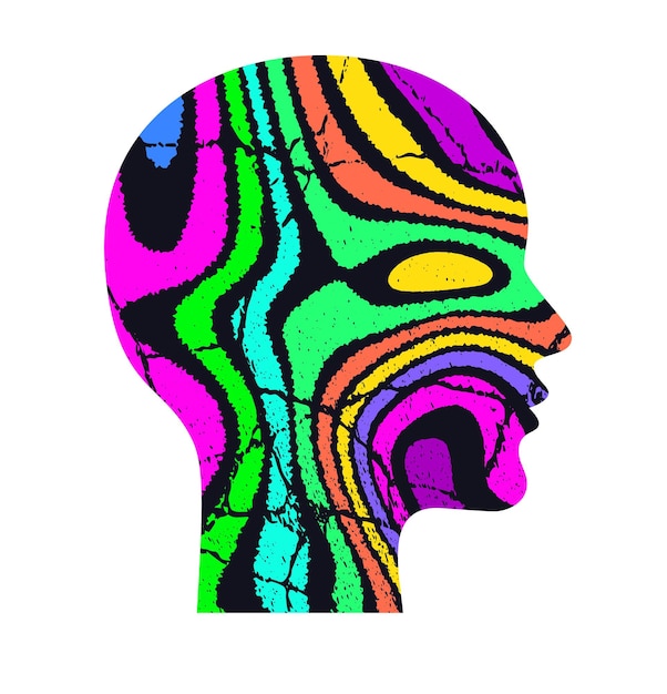 Woman profile silhouette of head with neon abstract psychedelic pattern