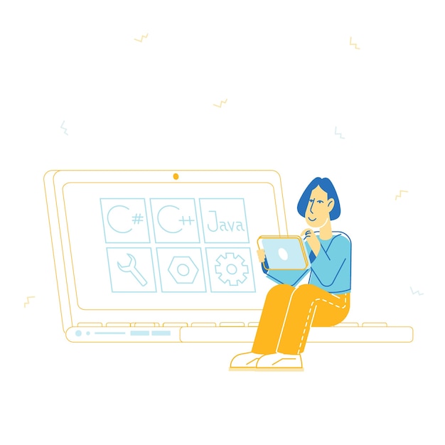 woman programmer working on computer at web site page online project java coding