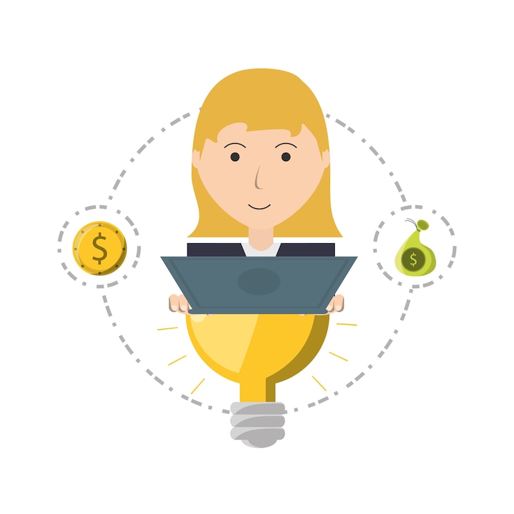 Vector woman project to financial business support