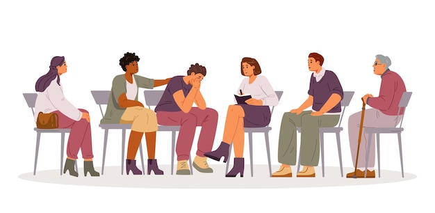Woman psychologist with patients on group therapy session
