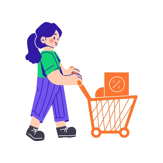 Woman pulling a grocery cart