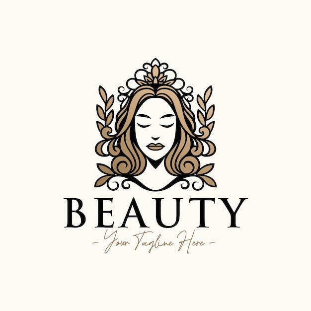 Woman queen feminine gold beauty logo design template