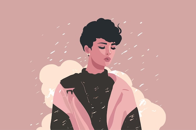 Woman in the rain Vector illustration design