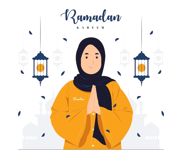 Vector woman in ramadan kareem concept illustration