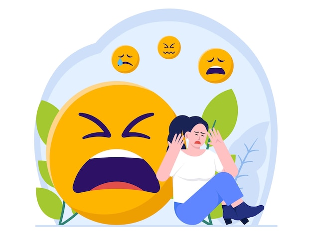 Vettore donna reazione triste emoji illustrazione