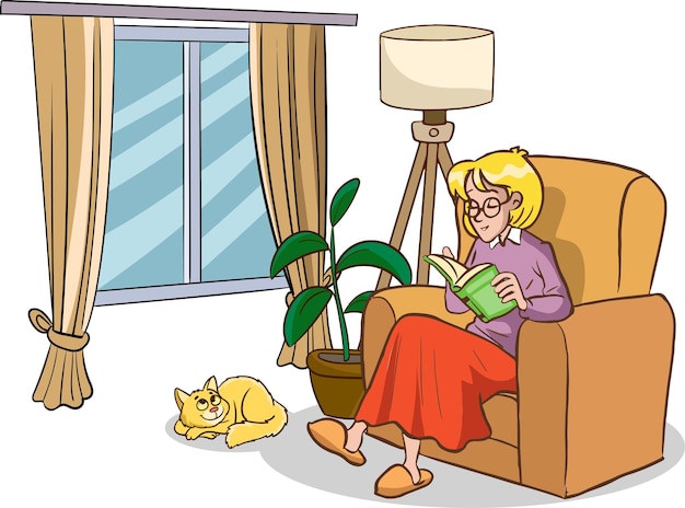 woman reading a book cartoon vector