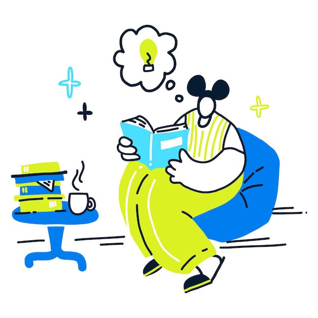 Vector woman reading a book in a chair