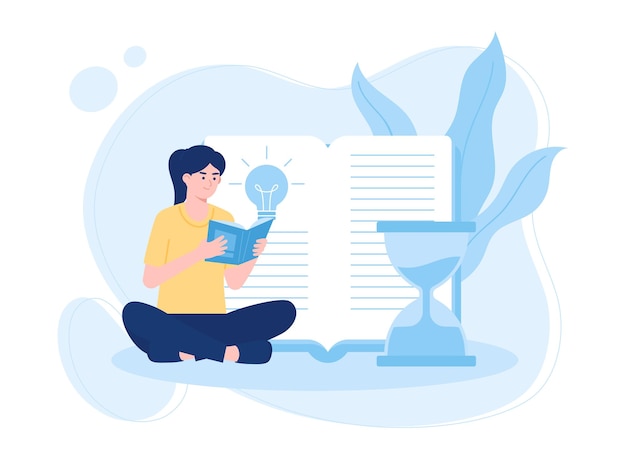 Vector woman reading a book concept flat illustration