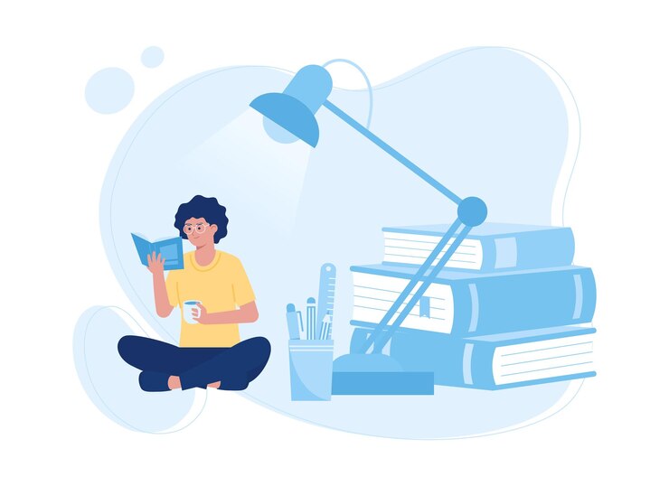 Vector woman reading a book concept flat illustration
