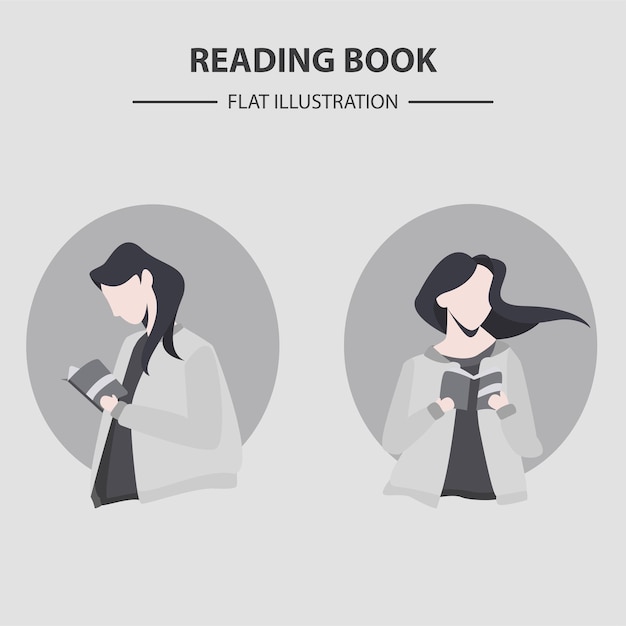 Woman Reading Book Flat Vector Illustration