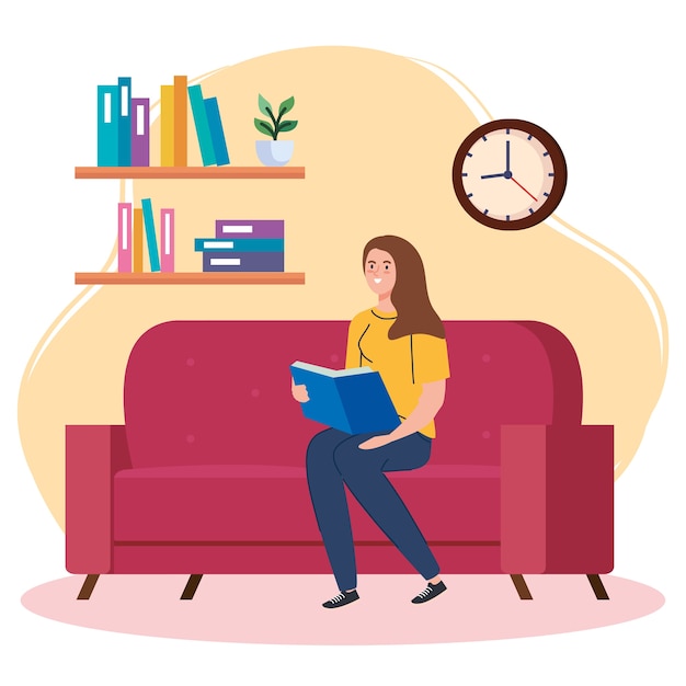 Woman reading a book at home design of Activity and leisure theme