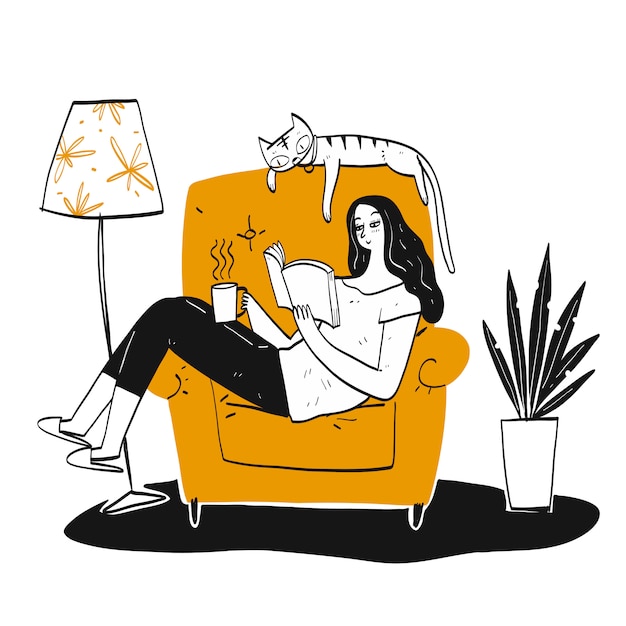 Vector the woman reading a book