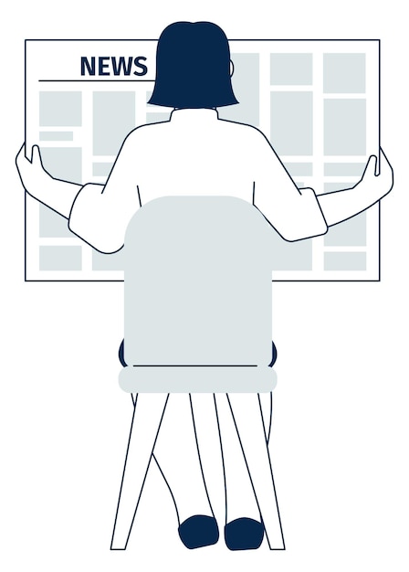 Woman reading newspaper back view News concept