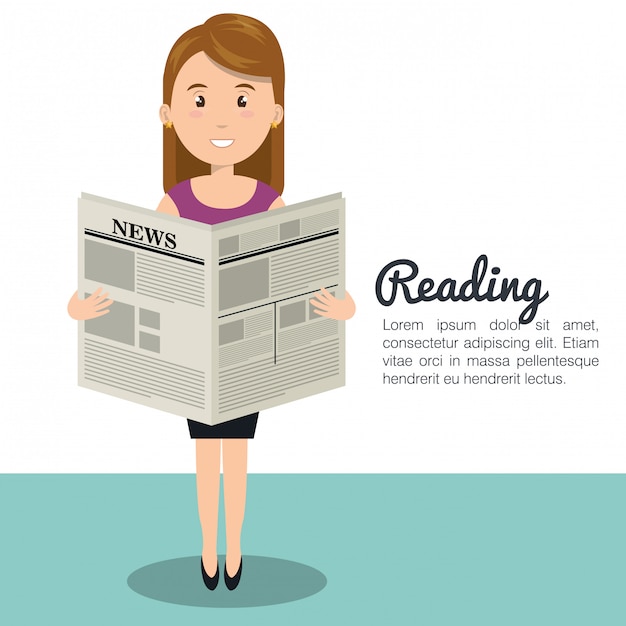 Vector woman reading newspaper icon