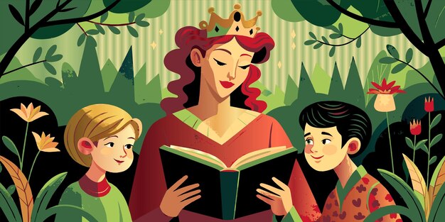 Vettore una donna legge un libro ai bambini in una stanza