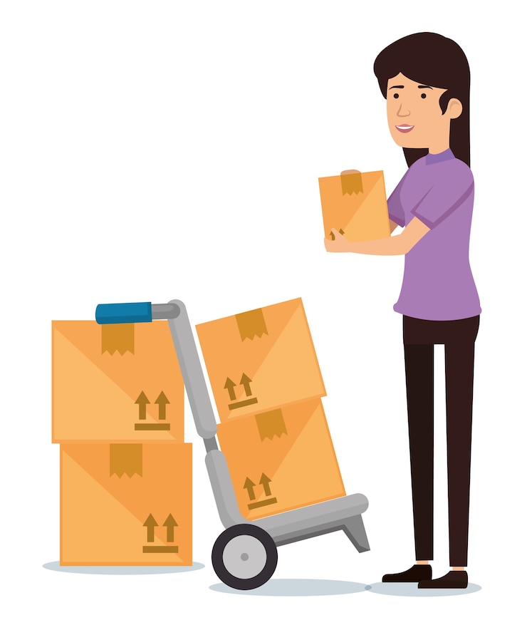 Vector woman receiver with carton boxes