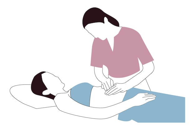 美容室で腹部マッサージを受けている女性 フラットUiデザインベクトルイラスト
