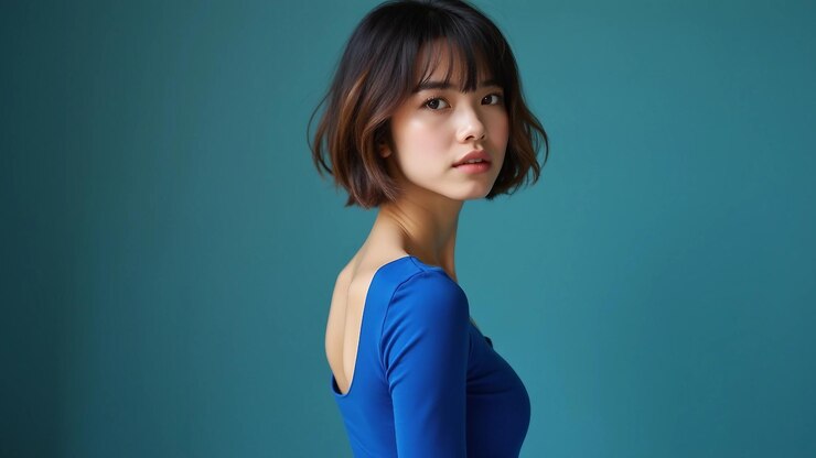 Vector 赤いドレスを着た女性が自信をもってポーズをとっている