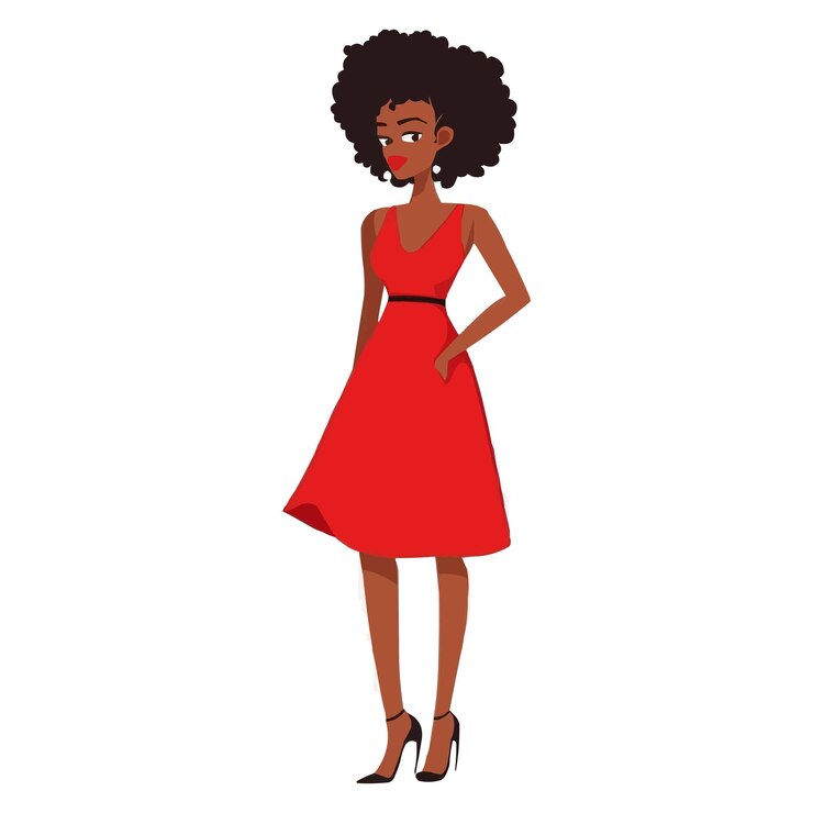 a woman in a red dress stands in front of a white background