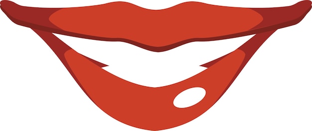 Vector woman red glossy smiling lips icon sticker in flat style